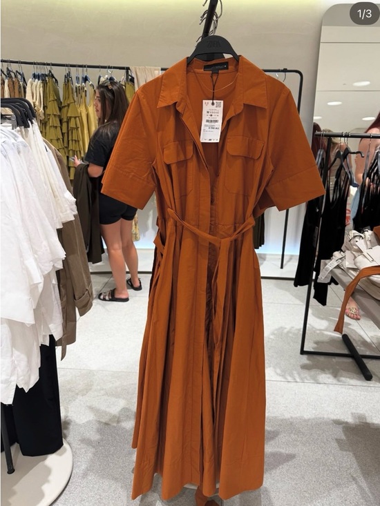 Zara Dresses & Skirts - Zara Rust Orange Shirt‑Style Maxi Dress with Self Tie